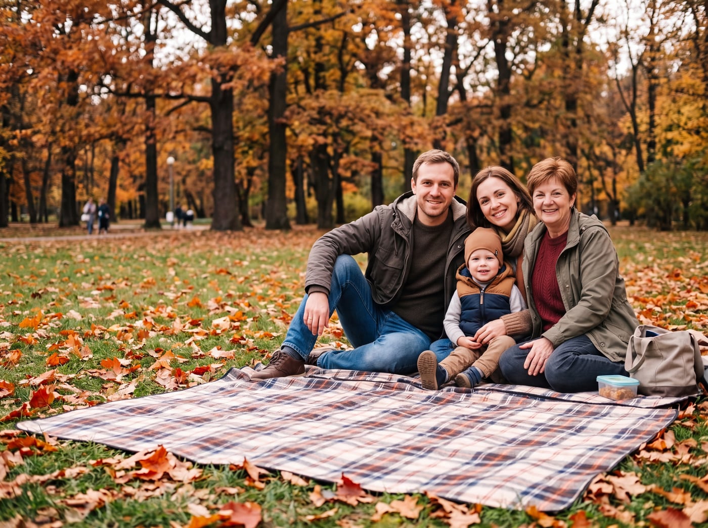 Family photo in a park with mom added to the group